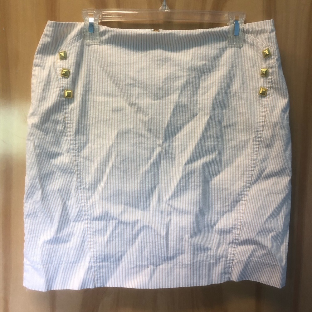 Light yellow seersucker Women's Skirt with Gold Stud Detail